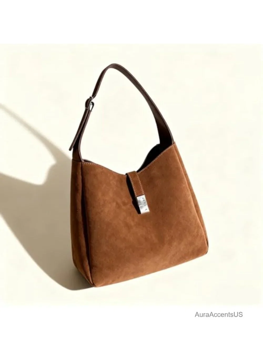 Vintage Faux Suede Slouchy Hobo Shoulder Bag with Zippered Pouch, Adjustable